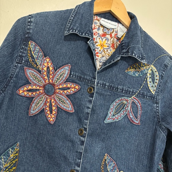 Floral Embroidered Button Denim Jean Jacket Size 8 Petite Cottage Vtg Y2K - Picture 11 of 13